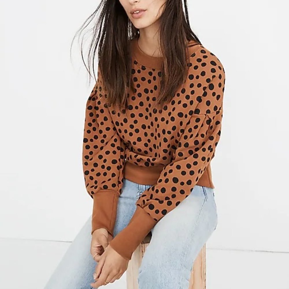 Madewell Pleat Sleeve Sweater In Leopard Dot XL
